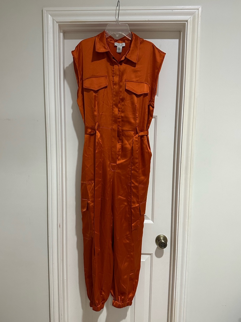 Rachel Zoe Satin Sleeveless Jumpsuit in Bright Orange